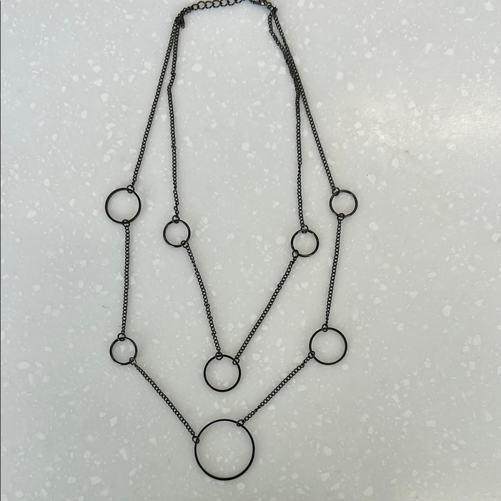 Elegant Pewter Double Layer Necklace